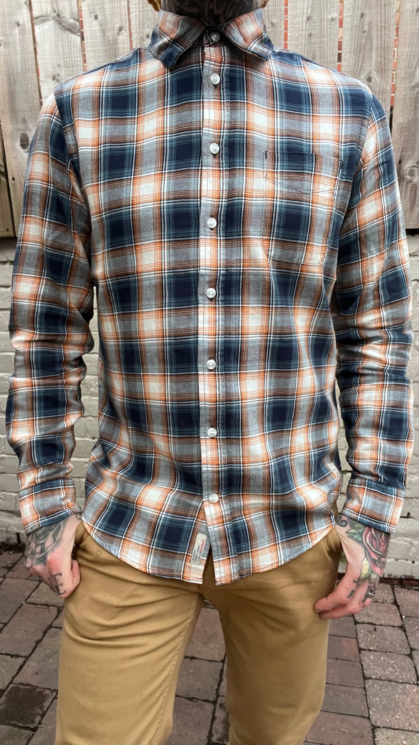 Blend Navy & Orange Checked Shirt S