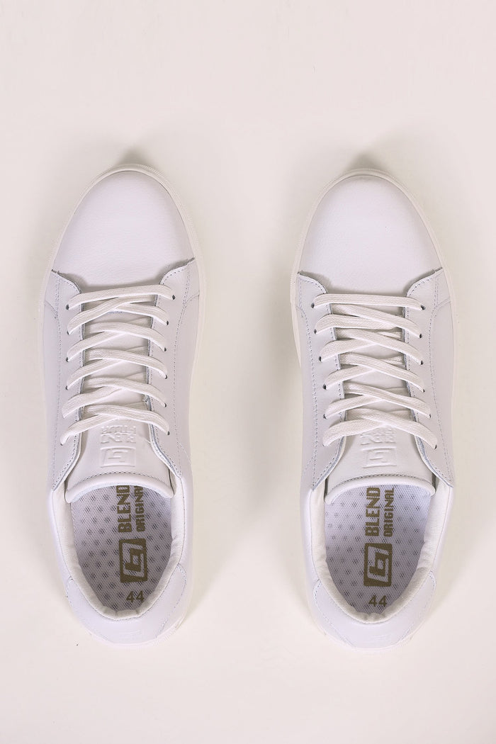 Blend White Leather Grain Sneakers