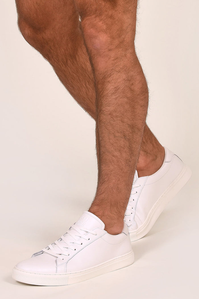 Blend White Leather Grain Sneakers