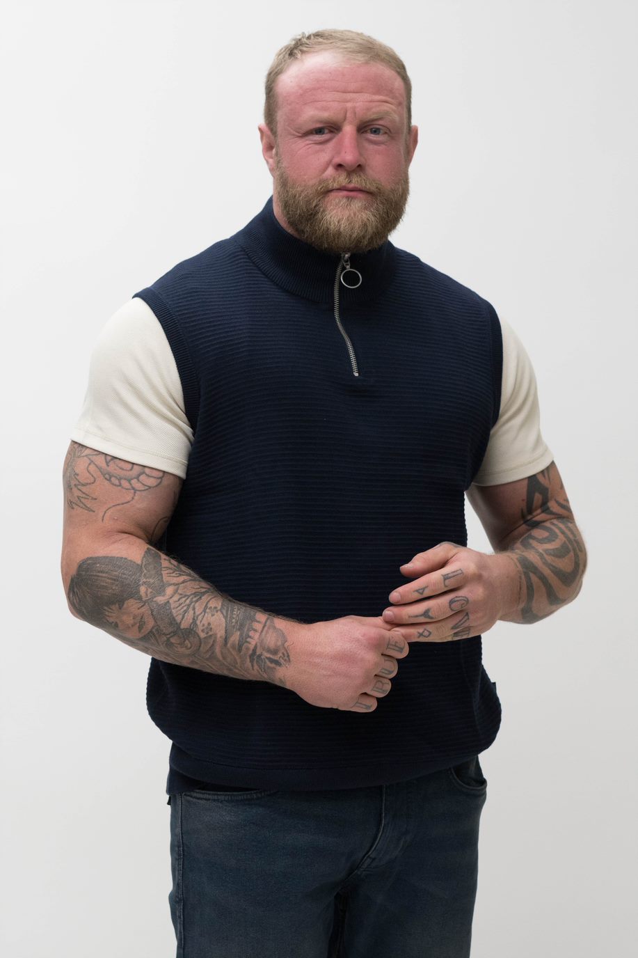 Casual Friday Klaes Halfzip Knit Vest in Navy