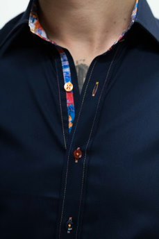 Claudio Lugli Navy Shirt With Multi-Coloured Buttons