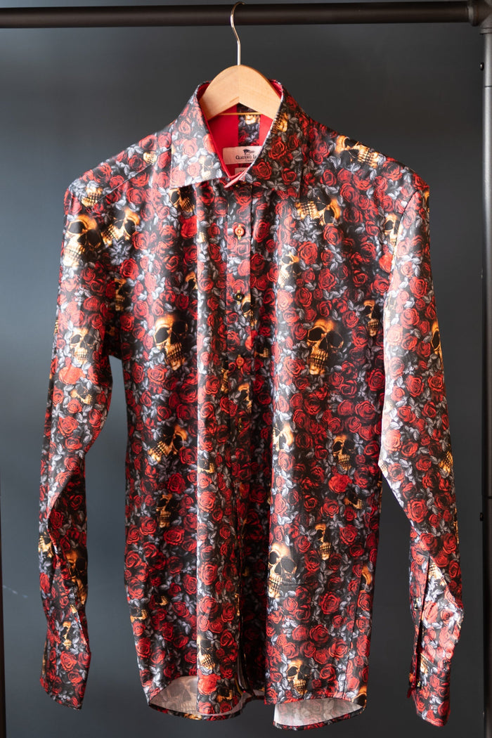Claudio Lugli Red Rose & Gold Skull Shirt