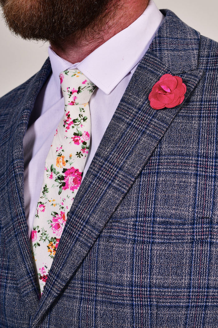 Cream Liberty Print Tie & Burgundy Lapel Pin Set