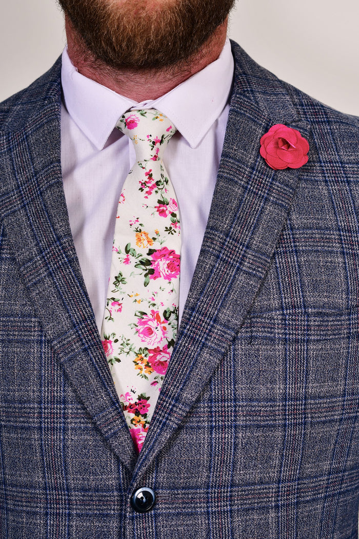 Cream Liberty Print Tie & Burgundy Lapel Pin Set