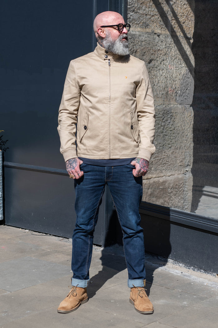 Farah Hardy Organic Cotton Harrington Jacket in Light Sand