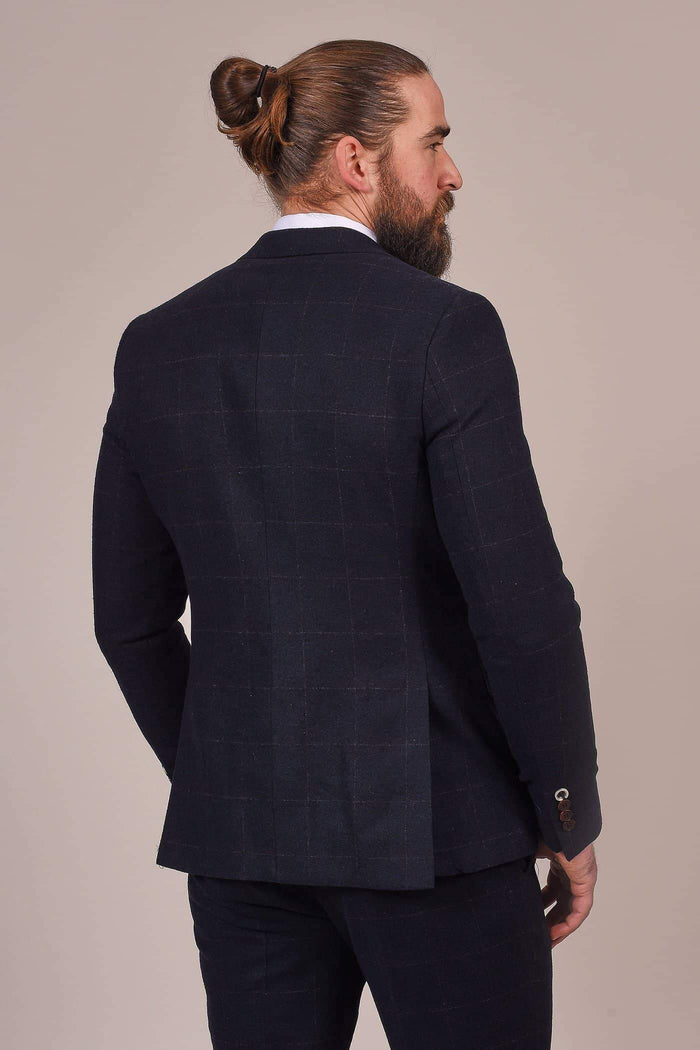 Fratelli Dark Navy Tweed Style Blazer With Subtle Check