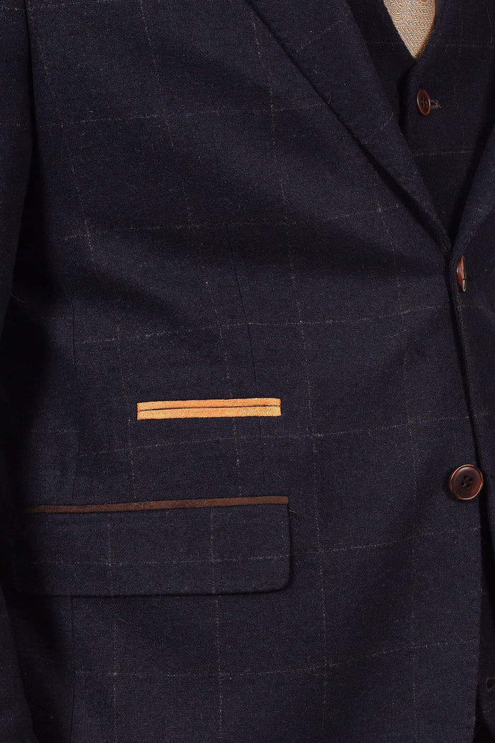 Fratelli Dark Navy Tweed Style Blazer With Subtle Check