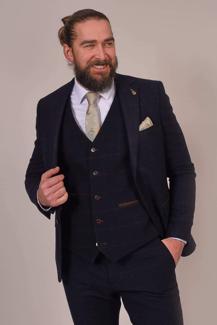 Fratelli Dark Navy Tweed Style Blazer With Subtle Check