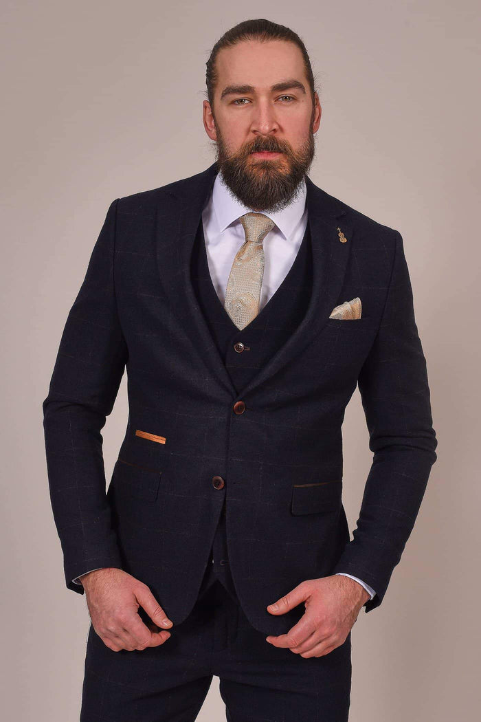 Fratelli Dark Navy Tweed Style Blazer With Subtle Check