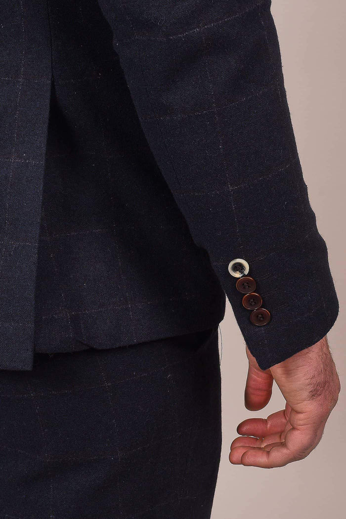 Fratelli Dark Navy Tweed Style Blazer With Subtle Check