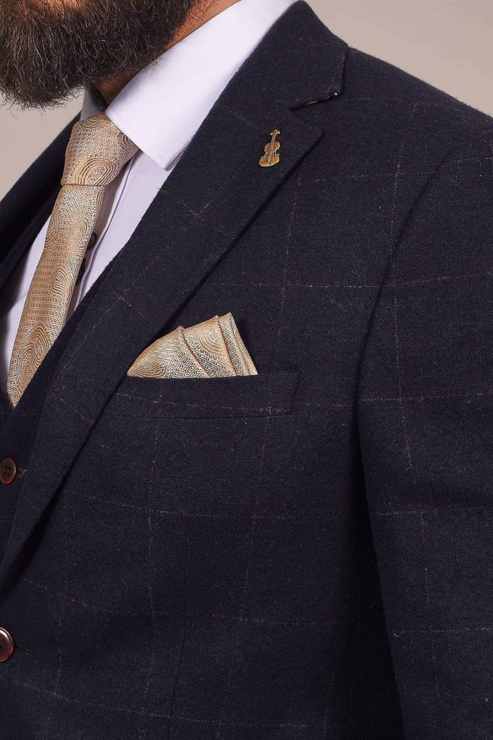 Fratelli Dark Navy Tweed Style Blazer With Subtle Check