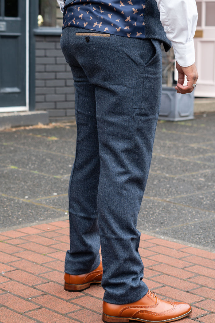 Fratelli Navy Tweed Herringbone Trousers - Previous Design