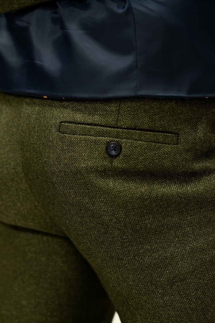 Fratelli Olive Tweed Herringbone Trousers