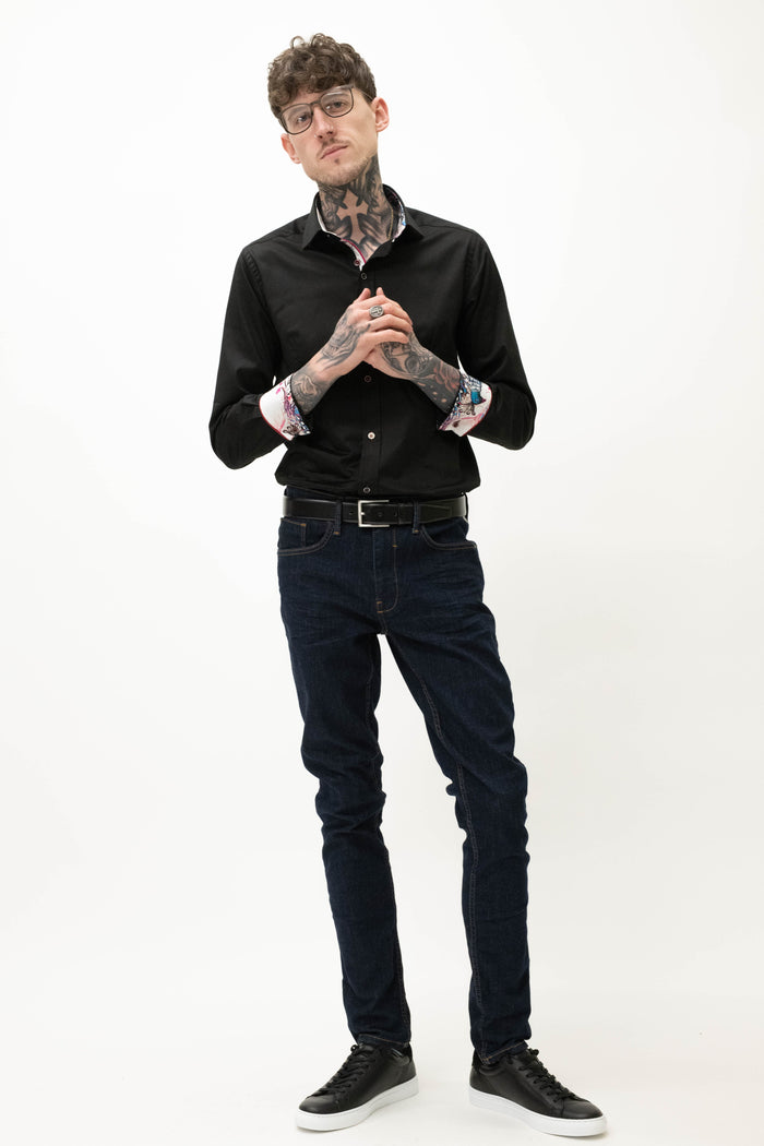 Guide London Black Shirt With Multi Coloured Buttons