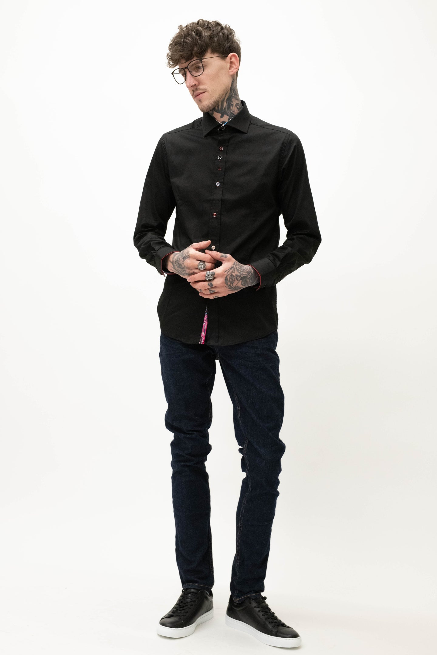 Guide London Black Shirt With Multi Coloured Buttons