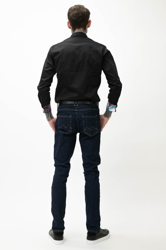 Guide London Black Shirt With Multi Coloured Buttons