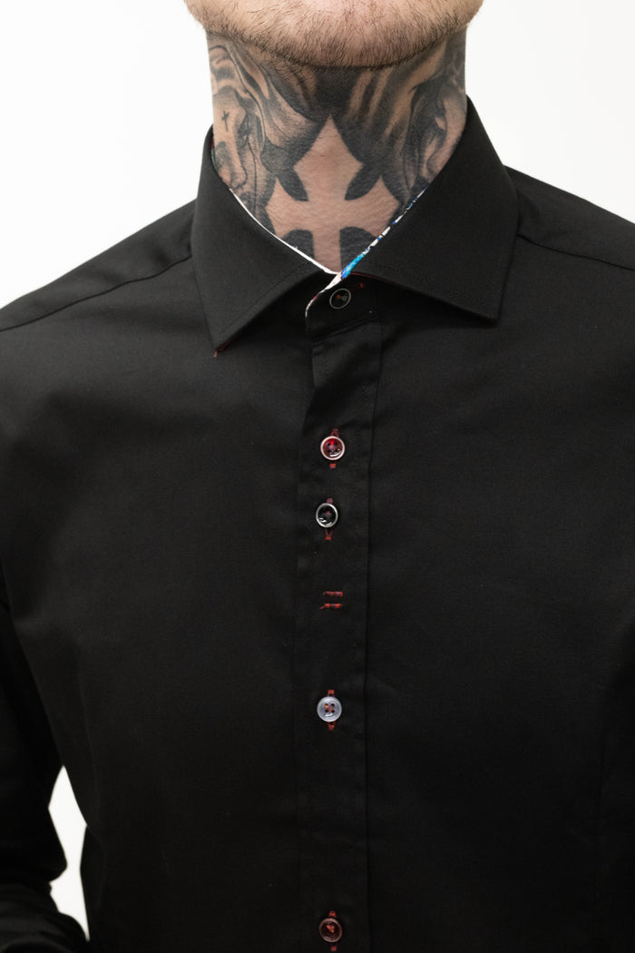 Guide London Black Shirt With Multi Coloured Buttons