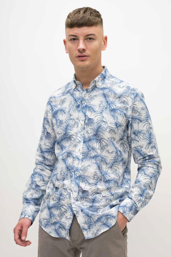 Guide London Blue & White Palm Tree Shirt