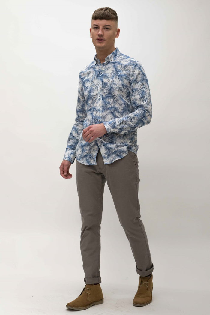 Guide London Blue & White Palm Tree Shirt
