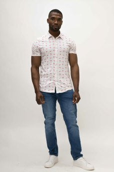 Guide London Flamingo Print Short Sleeve Shirt
