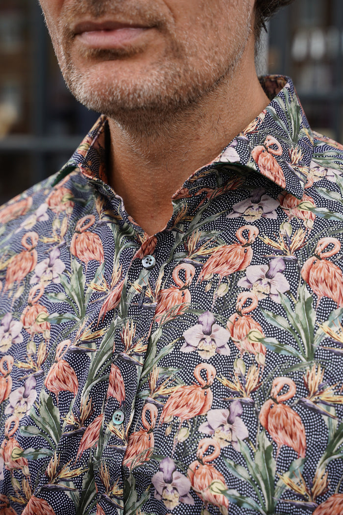 Guide London Navy Flamingo Print Shirt
