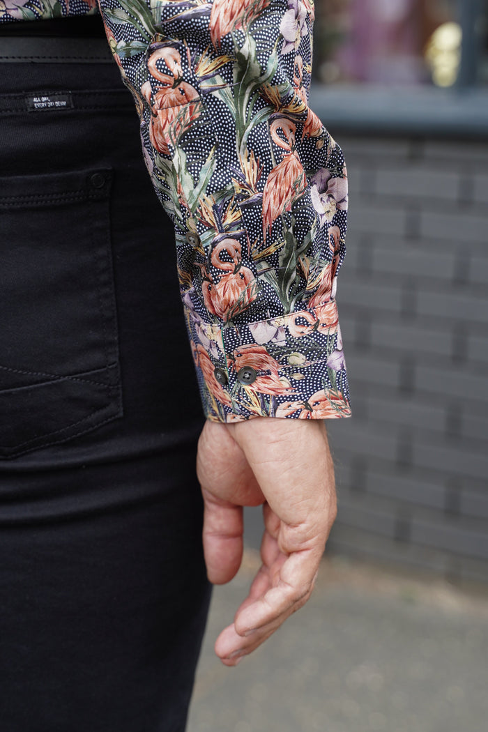 Guide London Navy Flamingo Print Shirt