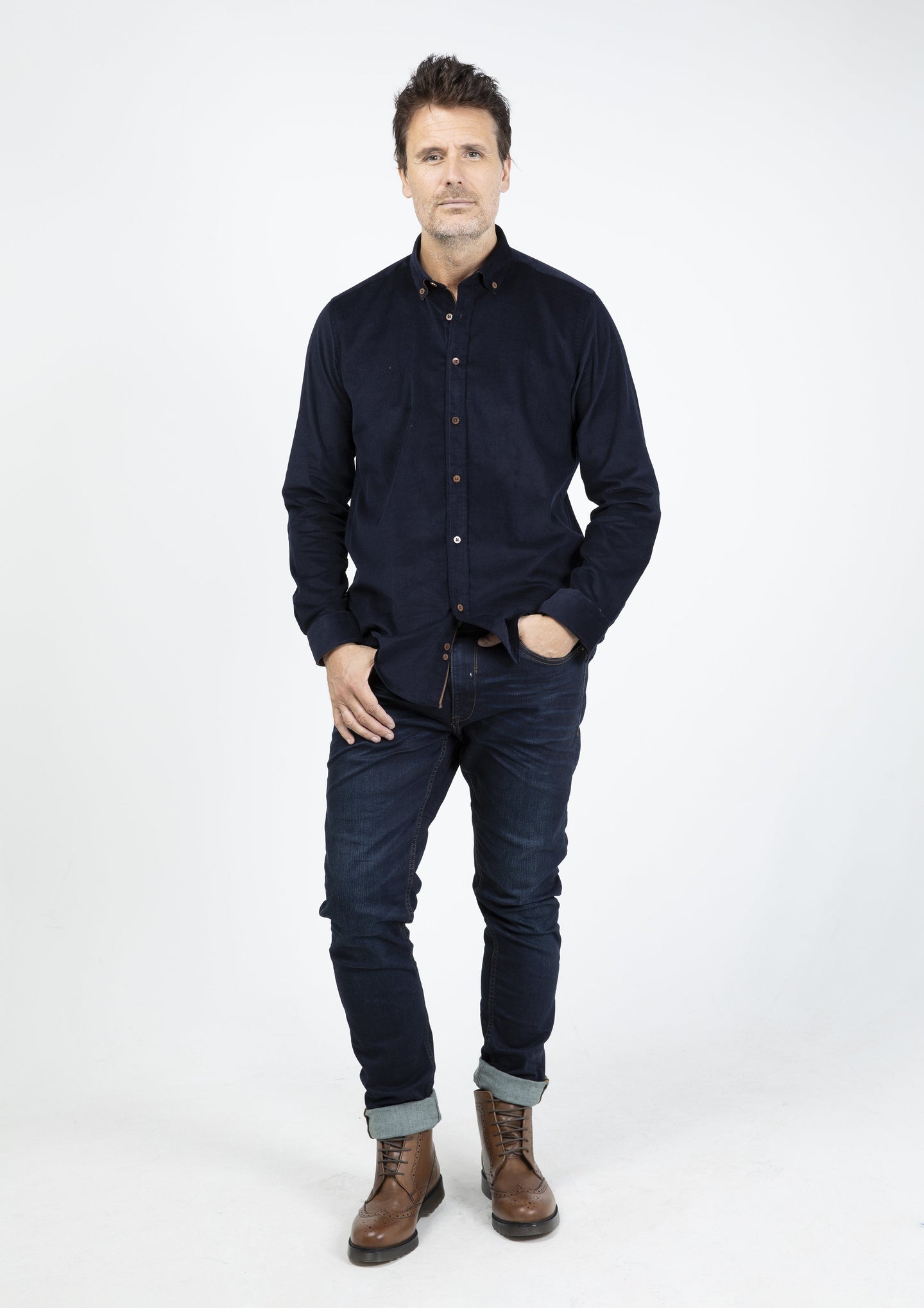 Guide London Navy Micro Cord Shirt