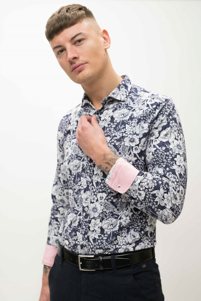 Guide London Navy & White Floral Shirt