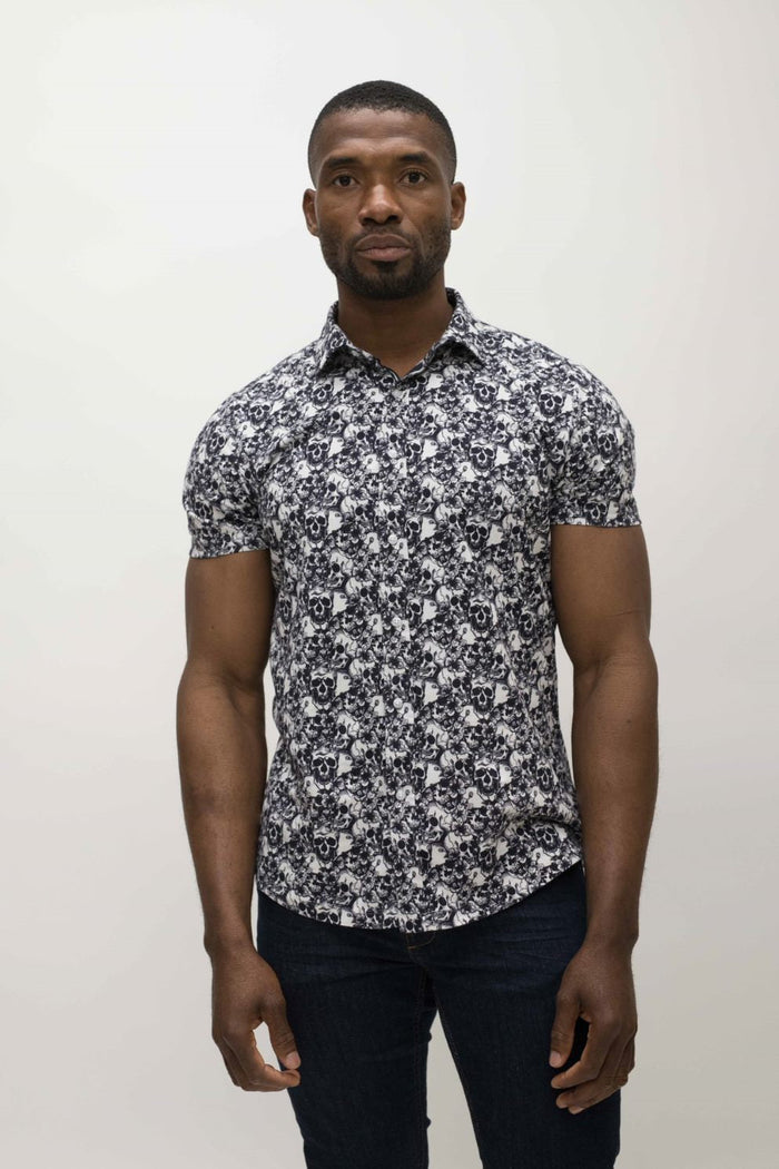 Guide London Navy & White Skull Short Sleeve Shirt