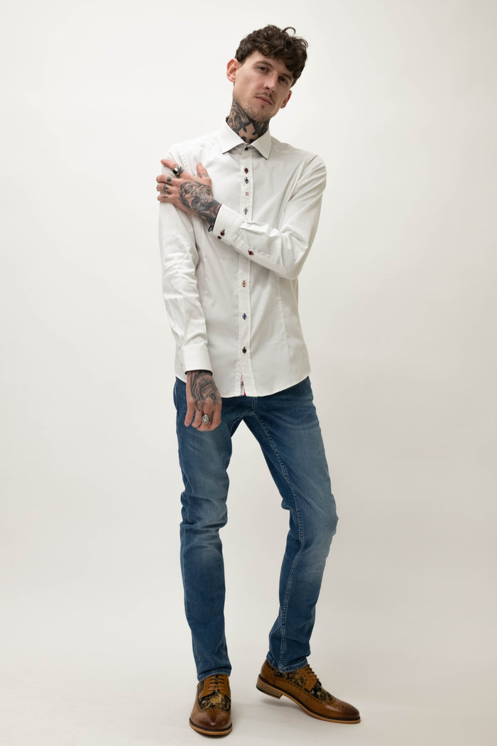 Guide London White Shirt With Multi Coloured Buttons