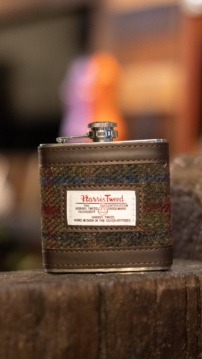 Harris Tweed Green/Blue Check Hip Flask