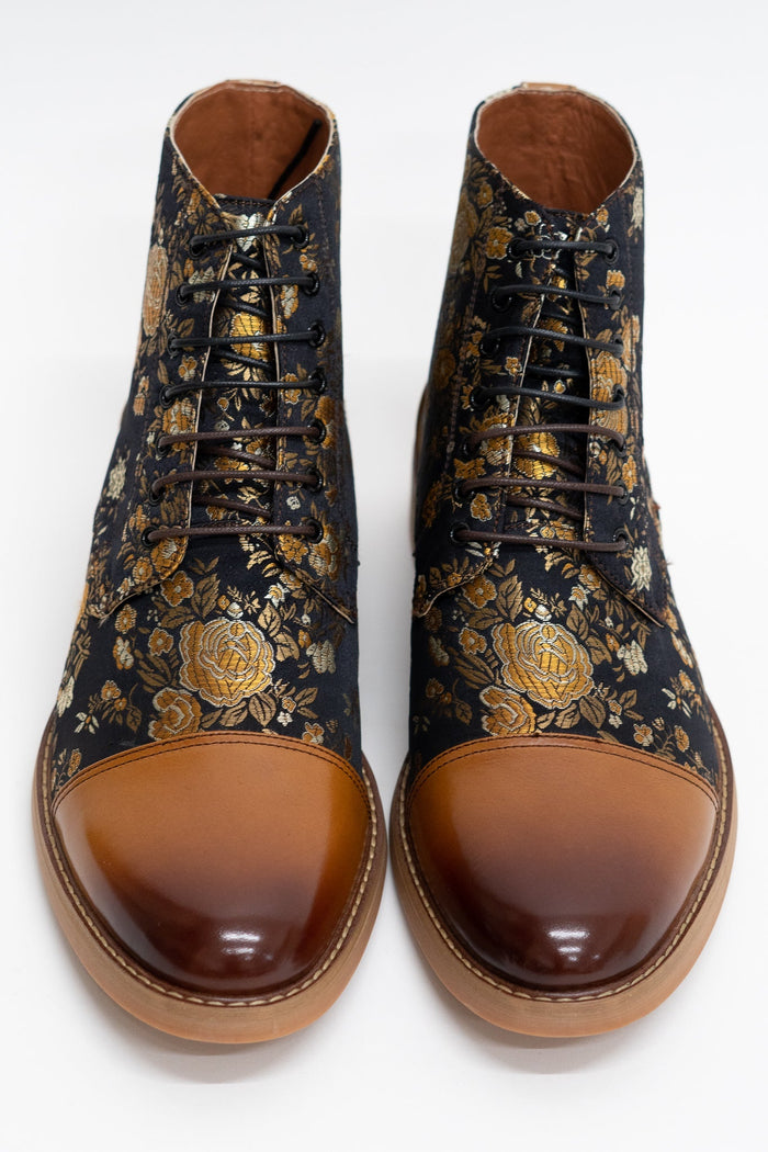 Justin Reess Adam Floral Boots In Brown
