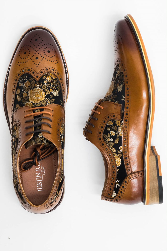 Justin Reess Ross Tan Floral Brogue