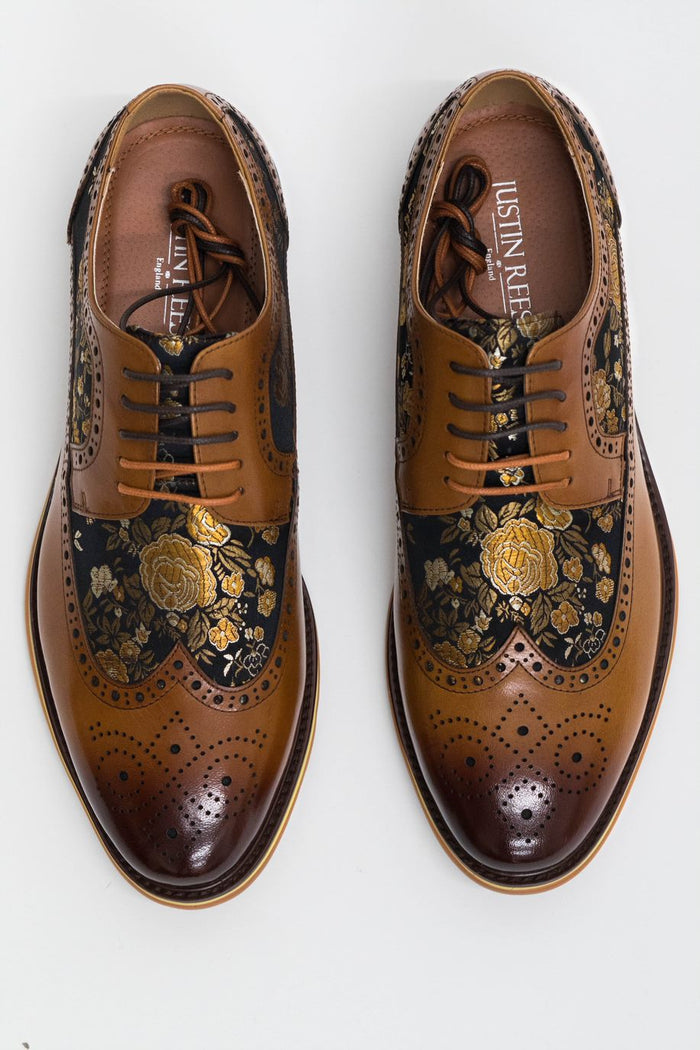 Justin Reess Ross Tan Floral Brogue