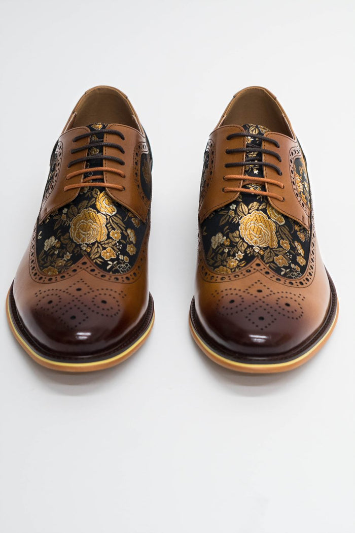 Justin Reess Ross Tan Floral Brogue