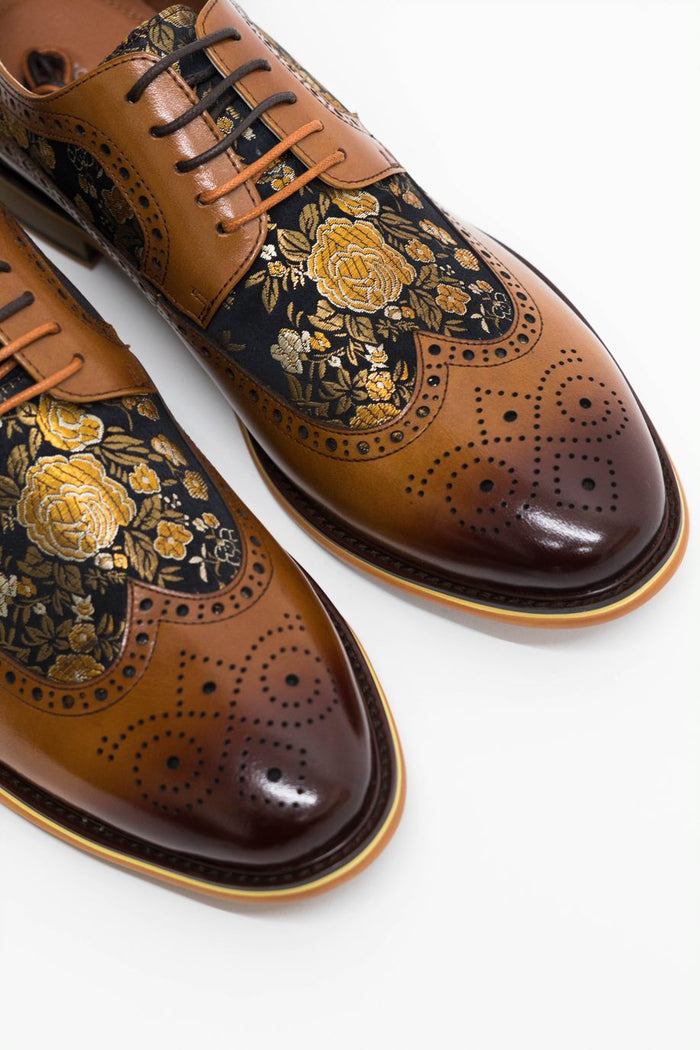 Justin Reess Ross Tan Floral Brogue