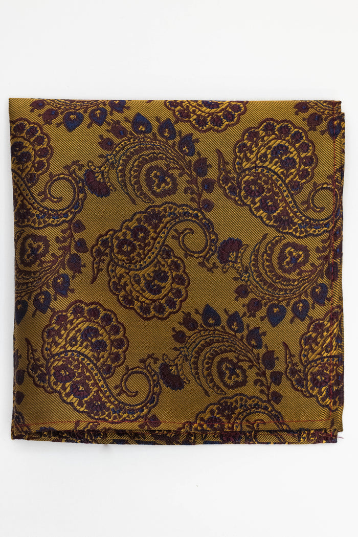 Knightsbridge Neckwear Gold & Burgundy Paisley Pocket Square