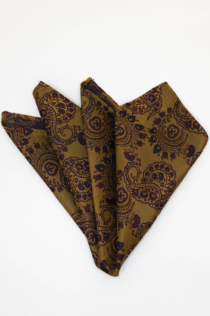 Knightsbridge Neckwear Gold & Burgundy Paisley Pocket Square