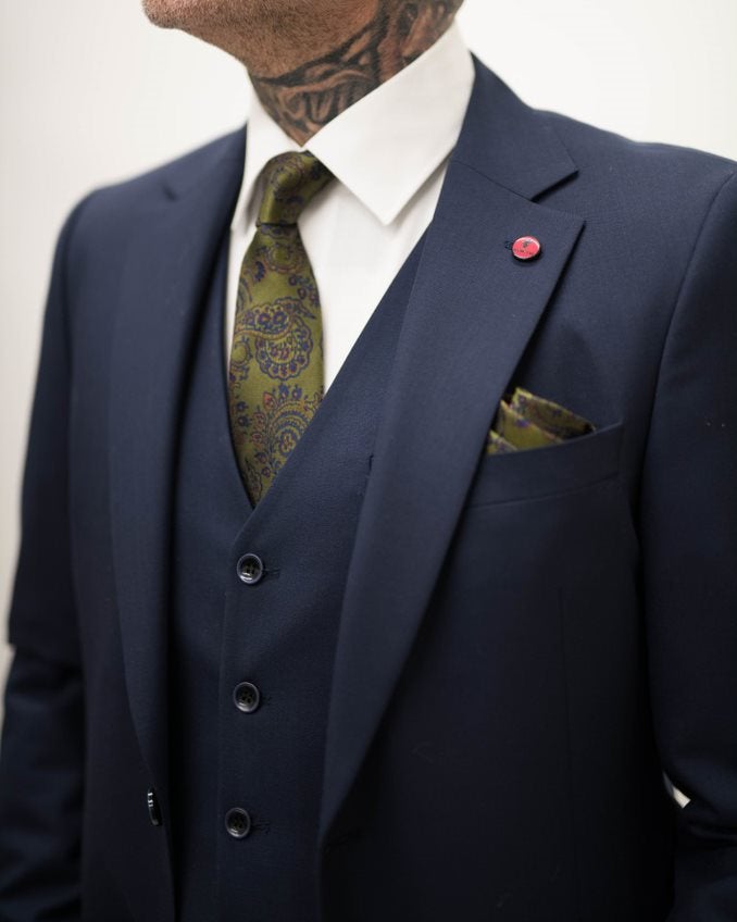 Knightsbridge Neckwear Green & Navy Paisley Pocket Square