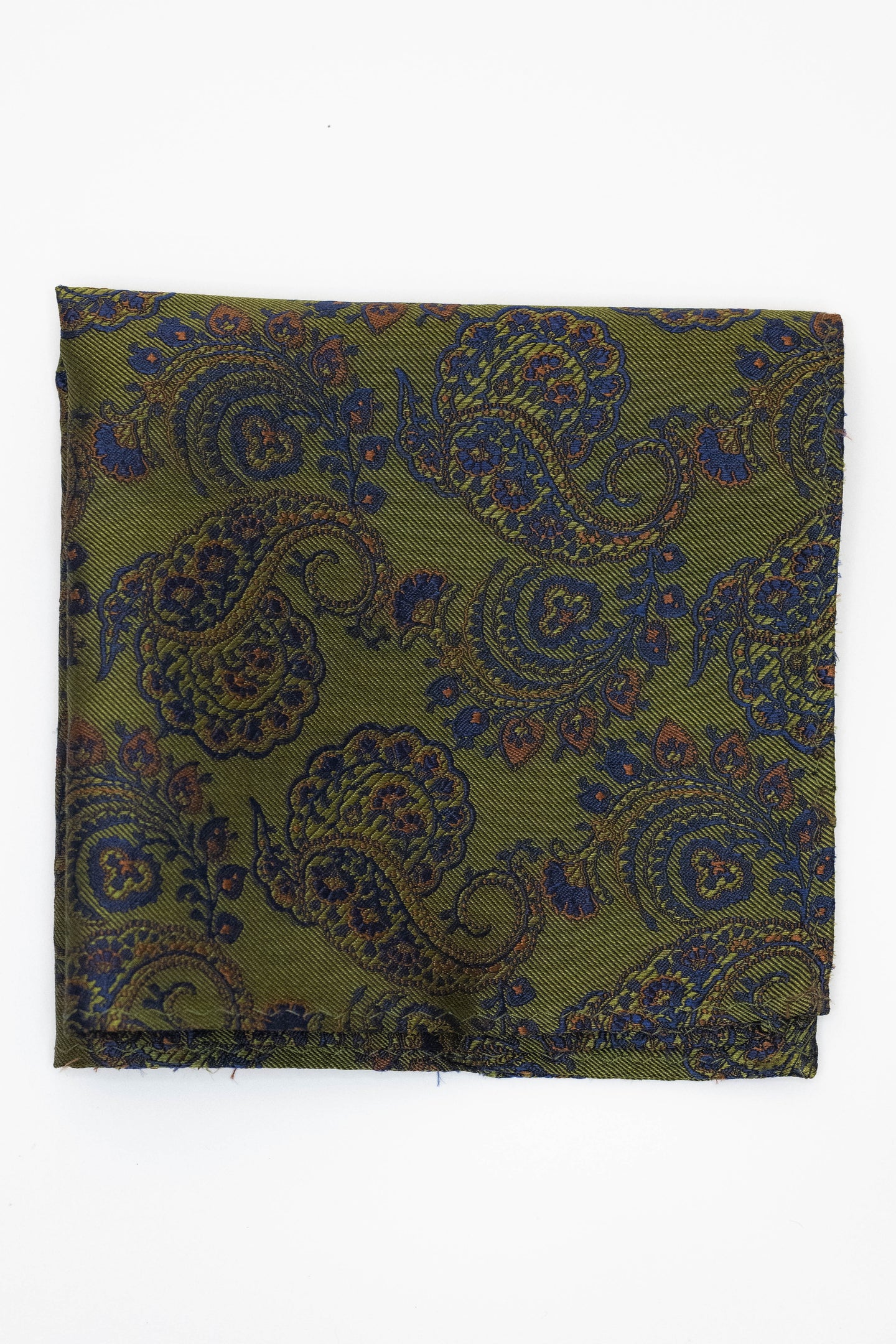 Knightsbridge Neckwear Green & Navy Paisley Pocket Square