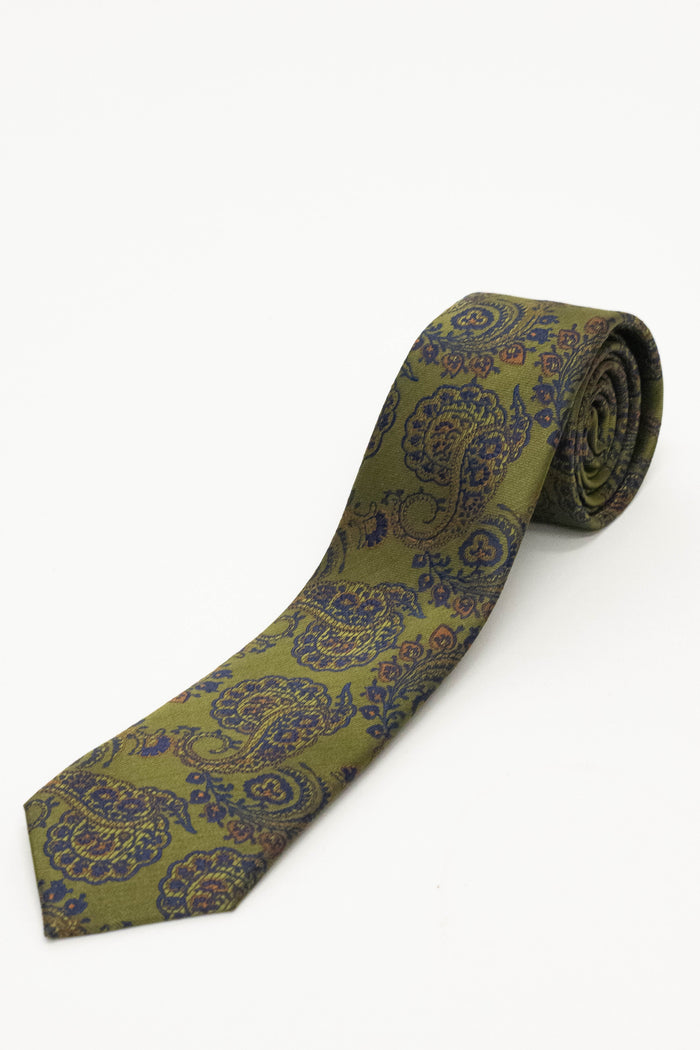 Knightsbridge Neckwear Green & Navy Paisley Tie