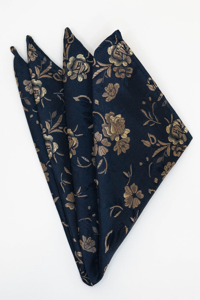 Knightsbridge Neckwear Navy & Gold Floral Pocket Square Navy & Gold Floral