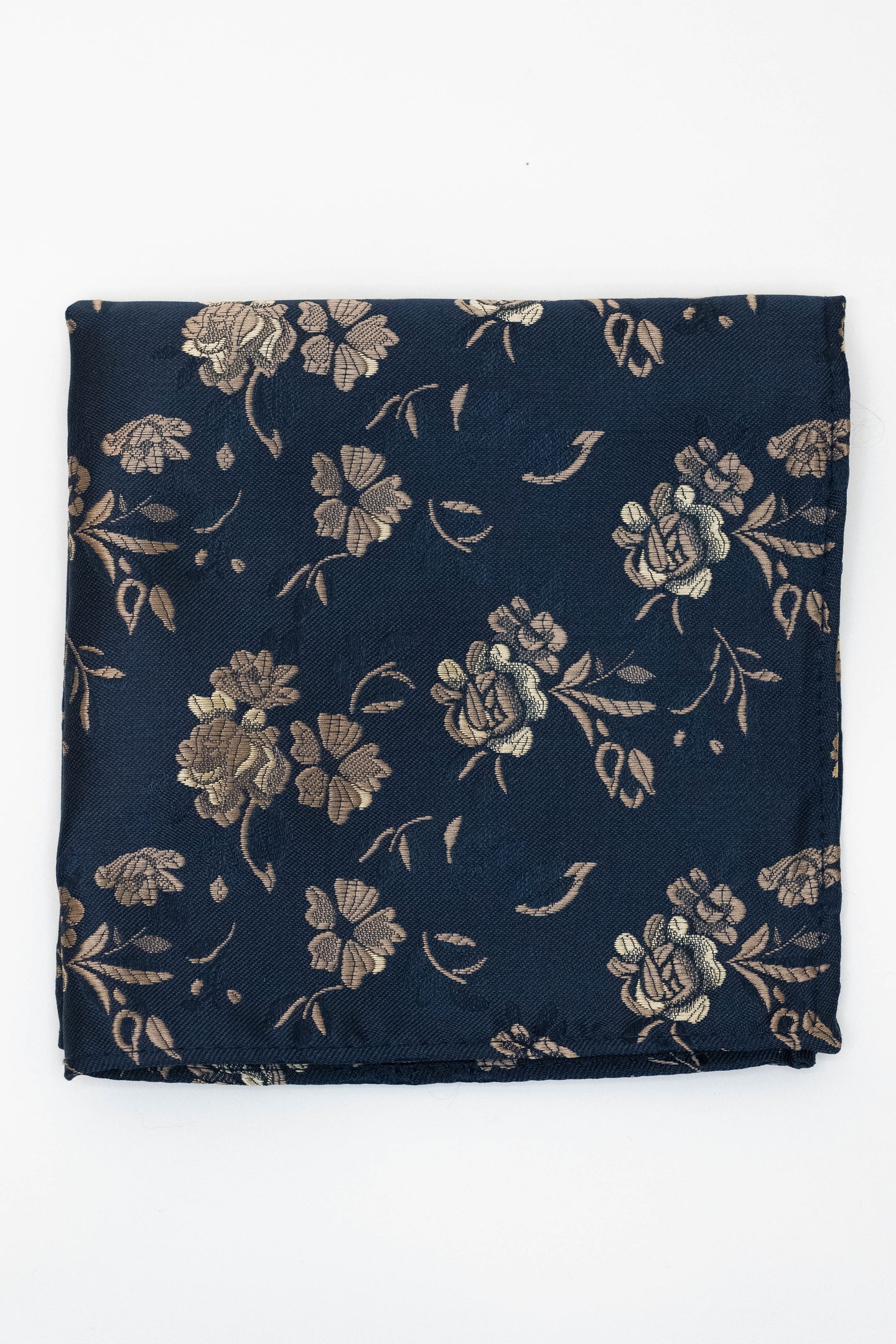 Knightsbridge Neckwear Navy & Gold Floral Pocket Square Navy & Gold Floral