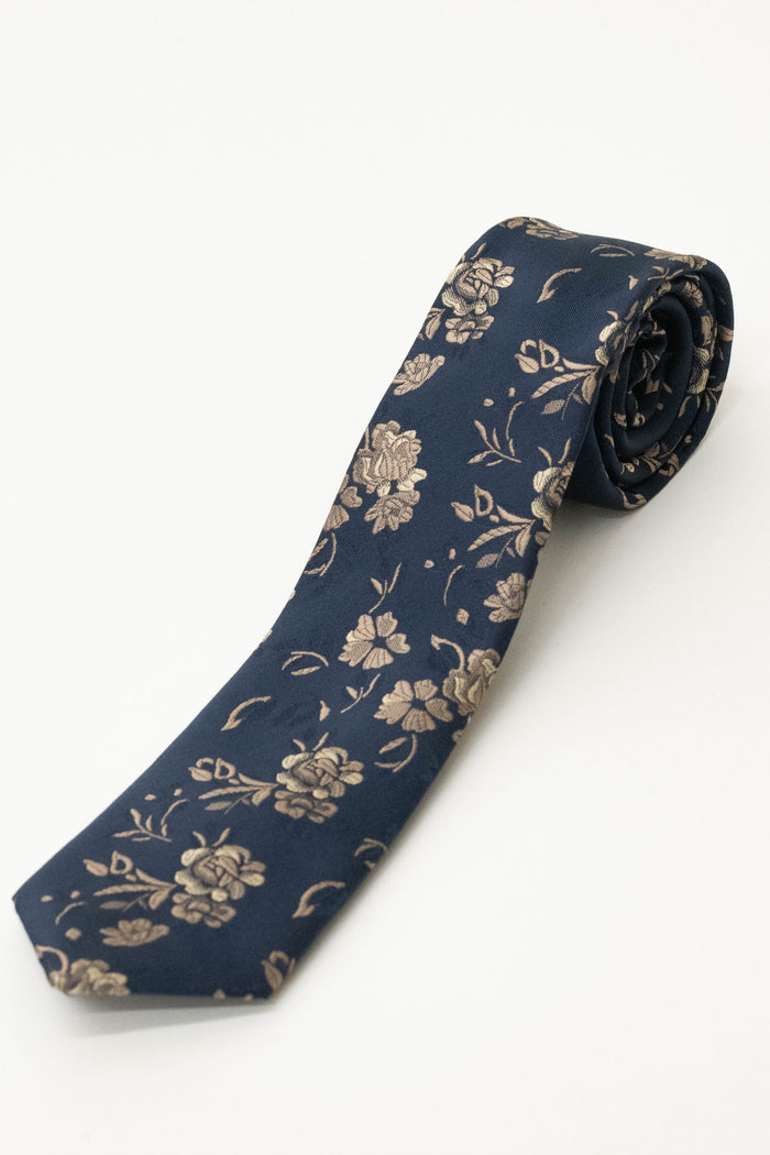 Knightsbridge Neckwear Navy & Gold Floral Tie Navy & Gold Floral
