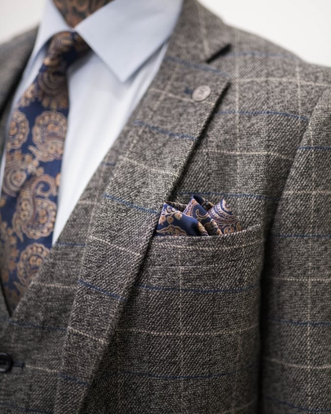 Knightsbridge Neckwear Navy & Gold Paisley Pocket Square