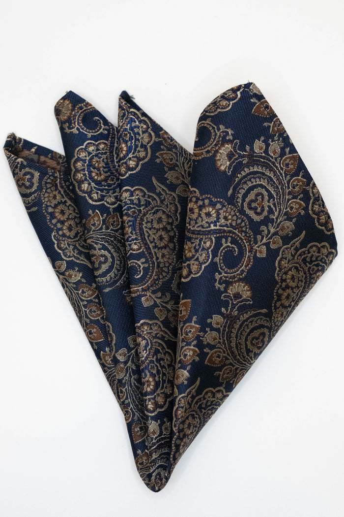 Knightsbridge Neckwear Navy & Gold Paisley Pocket Square