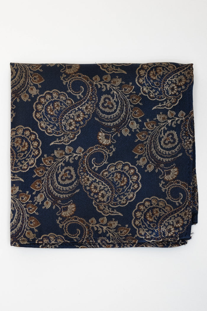 Knightsbridge Neckwear Navy & Gold Paisley Pocket Square