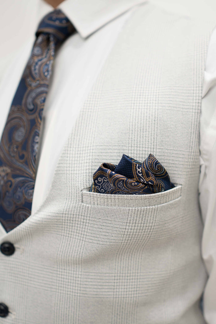 Knightsbridge Neckwear Navy & Gold Silk Paisley Pocket Square