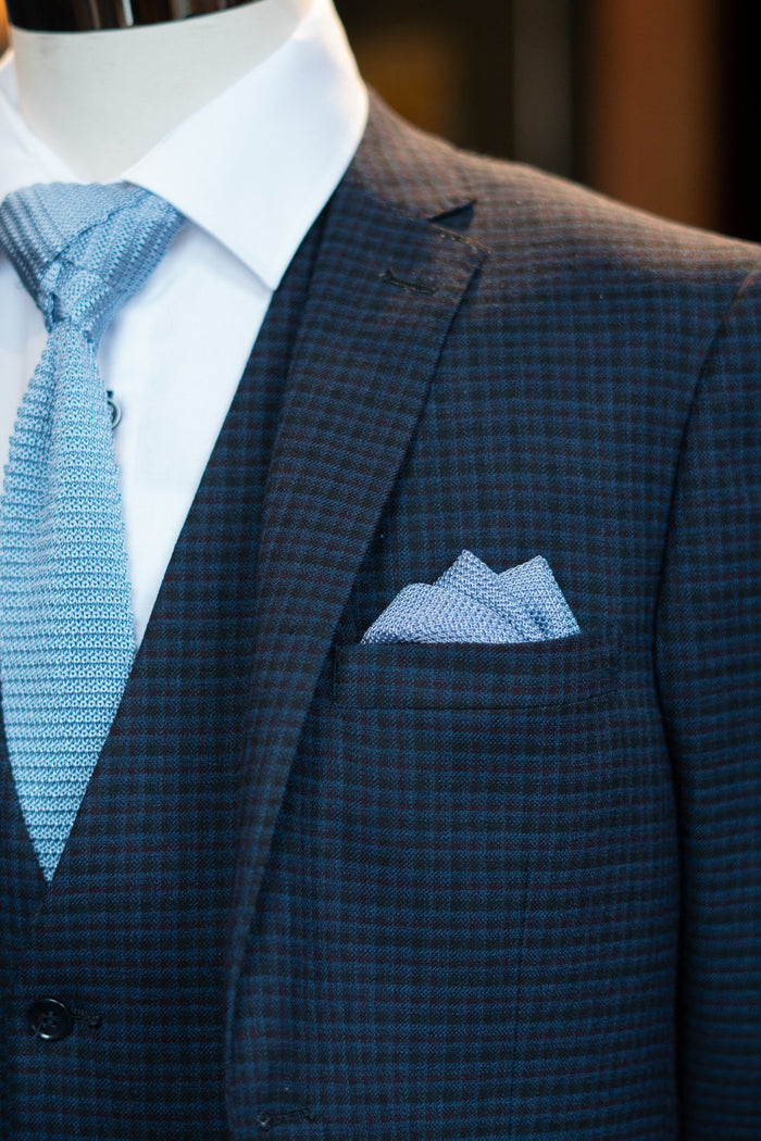 Knightsbridge Neckwear Plain Sky Blue Silk Knitted Pocket Square