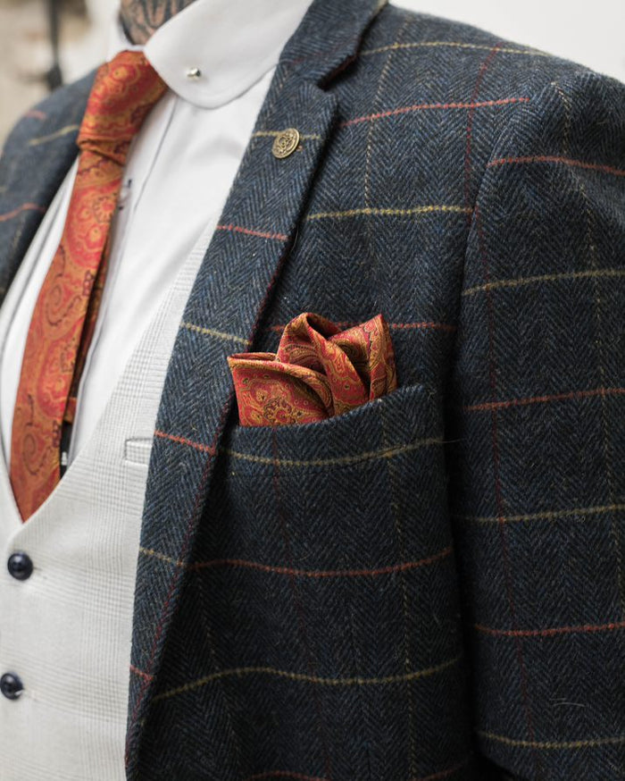 Knightsbridge Neckwear Tan & Red Silk Paisley Pocket Square